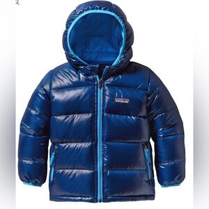 Patagonia boys hi-loft down sweater hoodie, blue in 6-12 months